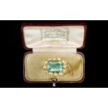 Victorian Period - Nice Quality 15ct Gold Brooch Set With Central Large Faceted Aquamarine ( Good