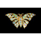Antique Period Nice Quality - 9ct Gold Brooch, In The Form of a Butterfly Set with Opals,