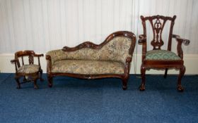 A Reproduction Upholstered Miniature Chaise Lounge ideal for doll collectors,