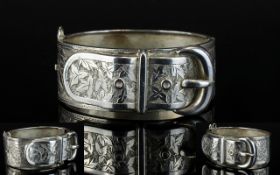 Victorian Period - Quality Silver Hinged Bangle In The Form of a Belt Buckle.