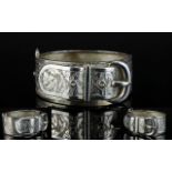 Victorian Period - Quality Silver Hinged Bangle In The Form of a Belt Buckle.