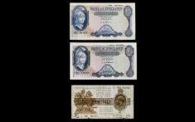 A Small Collection of Bank of England ( 3 ) Five Pound Notes ( 2 ) and One Pound Note ( 1 )