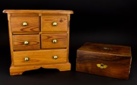 Antique Wood Box And Small Pine Jewellery Chest Two items in total to include, hinged wooden box