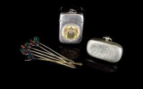 Small Mixed Lot Comprising Six Silver Gilt Cocktail Sticks With Enamelled Cockerel Finials,