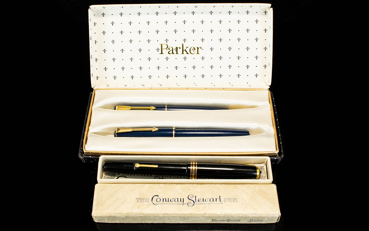 Parker Fountain Pent and Matching Propelling Pencil Set. c.1970's. Original Parker Box.