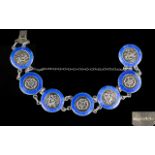 Superb Quality- 1940's Silver And Blue Enamel Set Bracelet.