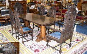 A Set Of Six German/Dutch Style Carved Dining Chairs And Associated Table Six profusely carved