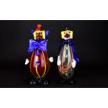 Murano - Italy Pair of 1960's - Novelty Multi-Coloured Glass Figures of Clowns - Please See Photo.