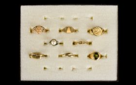 A Collection of ( 7 ) Seven 9ct Gold Set Assorted Dress Rings + ( 1 ) One 18ct Gold Diamond Set