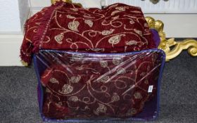 A Matched Set Of Textiles comprising of Lanfine Burgundy Brocade Botanical Design Bedspread/Throw