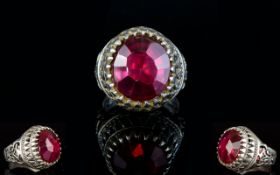 Antique Period Style Handmade Large Single Faceted Ruby Ring,