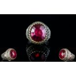 Antique Period Style Handmade Large Single Faceted Ruby Ring,