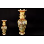 A Large Reproduction Oriental Vase Tall Satsuma style vase with fluted neck, gilt handles and