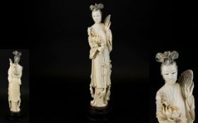Japanese - Meiji Period 1846 - 1912 Nice Quality Okimono Carved Ivory Figure of a Japanese Noble
