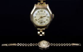 Helvetia - Octagonal Shaped Ladies 9ct Gold Case Mechanical Wrist Watch, with Attached 12ct Gold