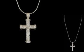 9ct White Gold Cross Set with Diamonds, Complete with 9ct White Gold Chain. Fully hallmarked for 9.