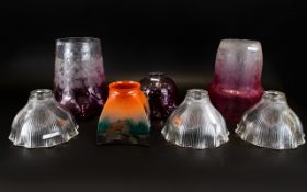 A Seven Glass Shades Early to mid 20th century glass shades to include three cranberry,