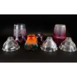 A Seven Glass Shades Early to mid 20th century glass shades to include three cranberry,