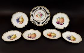 Bavarian Schumann Arzberg Germany Set of 6 Cabinet Plates with reticulated border and gilt edge.