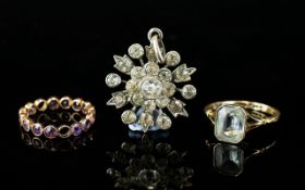 A Small Collection of Jewellery Items. Comprises 1/ 9ct Gold Single Stone Dress Ring. Marked 9ct.