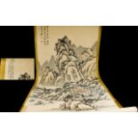 Antique Chinese Hanging Scroll Early 20th century large hanging landscape scroll in traditional