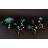 A Collection Of Green/Black Blue Mountain Animal Ceramic Figures comprising of three tortoises,