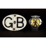 A Vintage Metal G.B Car Badge by The ' AA ' Complete with a Winged ' AA ' Car Badge.