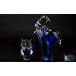 Murano - 1970's Stylished Glass Elephant Figurine In Blue and Clear Colour way with Murano Label to
