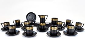 Portmeirion Pottery Part Coffee Service, designed by Susan Williams - Ellis, matt black with wide