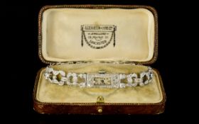 Ladies Art Deco Platinum & Diamond Bracelet Watch, Rectangular Case, Manual Wind Movement Marked