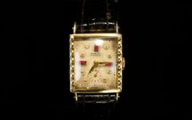 Chalet - Mechanical Art Deco Period 14ct Gold Case Rhinestone Set Dial Wrist Watch. c.1938 - 1940.