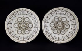Spode Earthenware Brown Litho Pair Of Passover Plates ''The Order Of The Service''. Approx 10.5