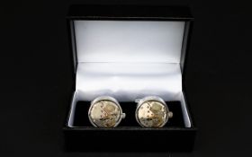 A Pair of Novelty White Metal Cufflinks designed in the form of an open cased watch movement.