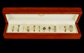 A Collection of a Ladies 9ct Gold Stone Set Dress Rings ( 9 ) Rings In Total.