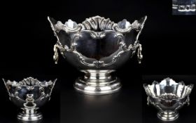 Victorian Period - Superb Quality Silver Twin Swing Handle Punch Bowl with Acanthus Moulded Edge,