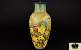 Moorcroft Style Tube lined - Ovoid Shaped Floral Vase. Crown Mark to Underside of Vase. Stands 8.