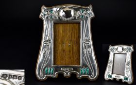 Art Nouveau Period Superb Quality Silver Photograph Frame, with Green Enamel Accents.