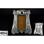 Art Nouveau Period Superb Quality Silver Photograph Frame, with Green Enamel Accents.