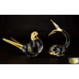 Murano Italy 1970's Clear Glass with Gold Accents - Fish and Bird Stylished Sculptures ( 2 ) In