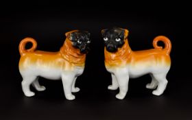 Victoria Schmidt Austria - Superb Pair of Hand Painted Porcelain Pug Dog Figurines,