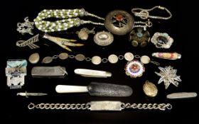 A Collection Of Silver And Costume Jewellery Comprising Mother of pearl fruit knife, small silver
