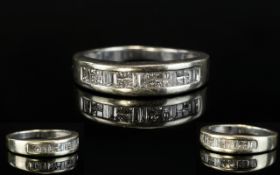 9ct White Gold - Baguette and Brilliant Cut Diamond Set 1/2 Half Eternity Ring.