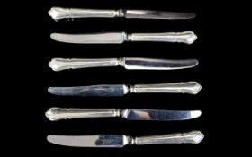 Elkington & Co Set of Six Silver Handle Butter Knives. Hallmark Sheffield 1939.