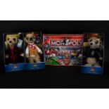 A Collection Of Toys Including Monopoly Arsenal Edition and three compare the meerkat toys