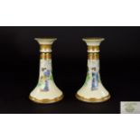 Noritake Vintage Candlesticks A pair of Oriental design short ceramic candlesticks with Geisha