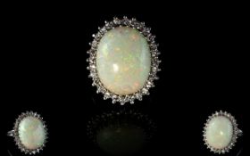 Ladies 18ct White Gold Impressive Opal and Diamond Dress Ring.