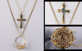 Vintage 9ct Gold Cross and Attached 9ct Gold Chain. Fully Hallmarked.