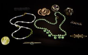 A Mixed Collection Of Antique Costume Jewellery Ten items in total to include, moss agate brooch,