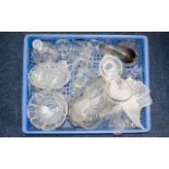 A Box Of Assorted Glassware including decanters, drinking glasses, flower vases,