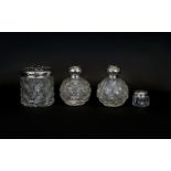 An Edwardian Silver And Cut Glass Vanity Set Four items in total to include rouge pot,